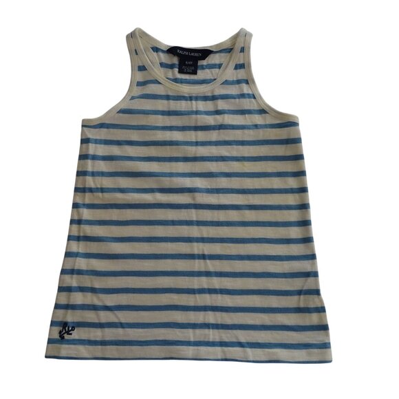 Ralph Lauren Striped Tank Top Girls Size 4 4T Blue Cream Cotton Nautical Summer - Picture 1 of 7
